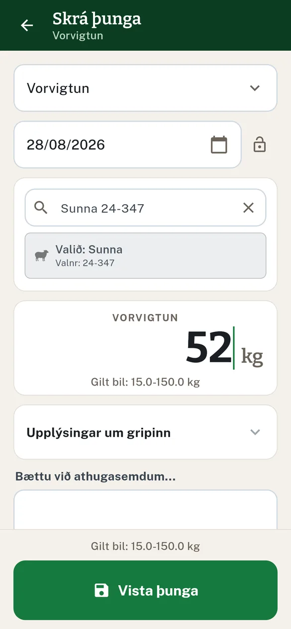Gripur valinn og þungi sleginn inn